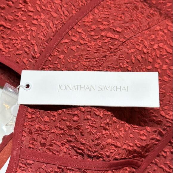 NWT | Jonathan Simkhai | Arya Matelasse Effect Peplum Blouse | Brick | Size 6 - Picture 8 of 16